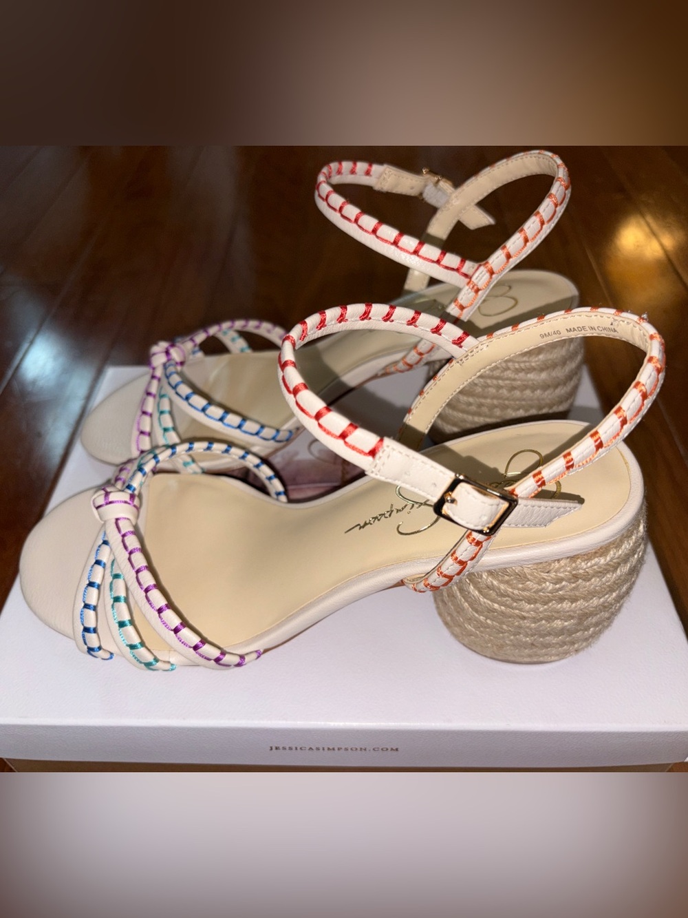 Jessica Simpson Keisha Sandal Size 9 NWT Cream Multicolor Strap Block Heel - Picture 5 of 8